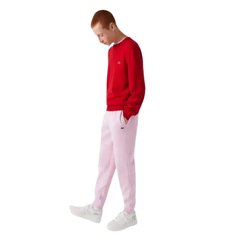 Men's Lacoste Embroidered Fleece Organic Cotton-Polyester Tapered Sweatpants - Sustainable Sports Bottoms with Croco Detail, Sporty Chic for Active Wear