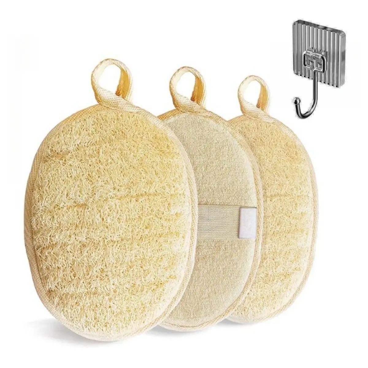 3PCS Premium Natural Loofah Sponge Exfoliating Body Scrubber, Shower Loofah for Men, Women and Kids, Shower Scrubber for Body and Face, Made with Luffa Sponge