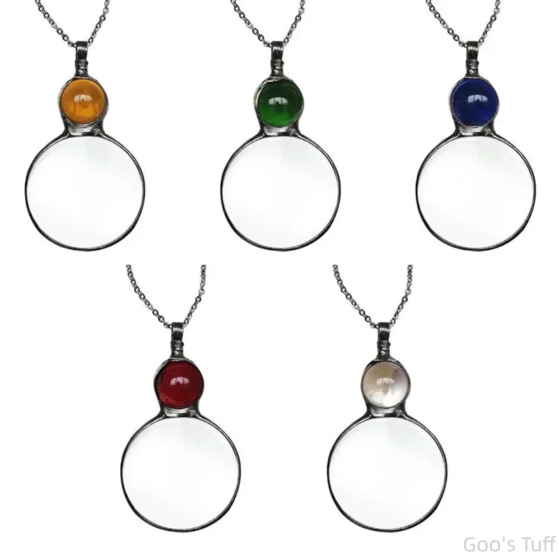 Vintage Magnifying Glass Chain Jewelry Necklace, Handmade Stained Glass Pendant with Gemstone Accent, Functional Reading Aid, Unisex Casual Eyeglass Holder, Perfect Gift for Book Lovers, Chain Jewelry Necklaces