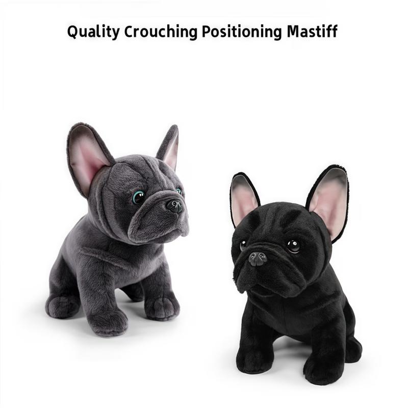 Realistic French Bulldog Plush Stuffed Animal – Soft Black & Grey Coarse Coat, Expressive Eyes, Light Beige Fluffy Ears, Cuddly & Durable Companion Toy, Perfect Birthday & Christmas Gift for Kids, Ideal for Ventriloquism Practice