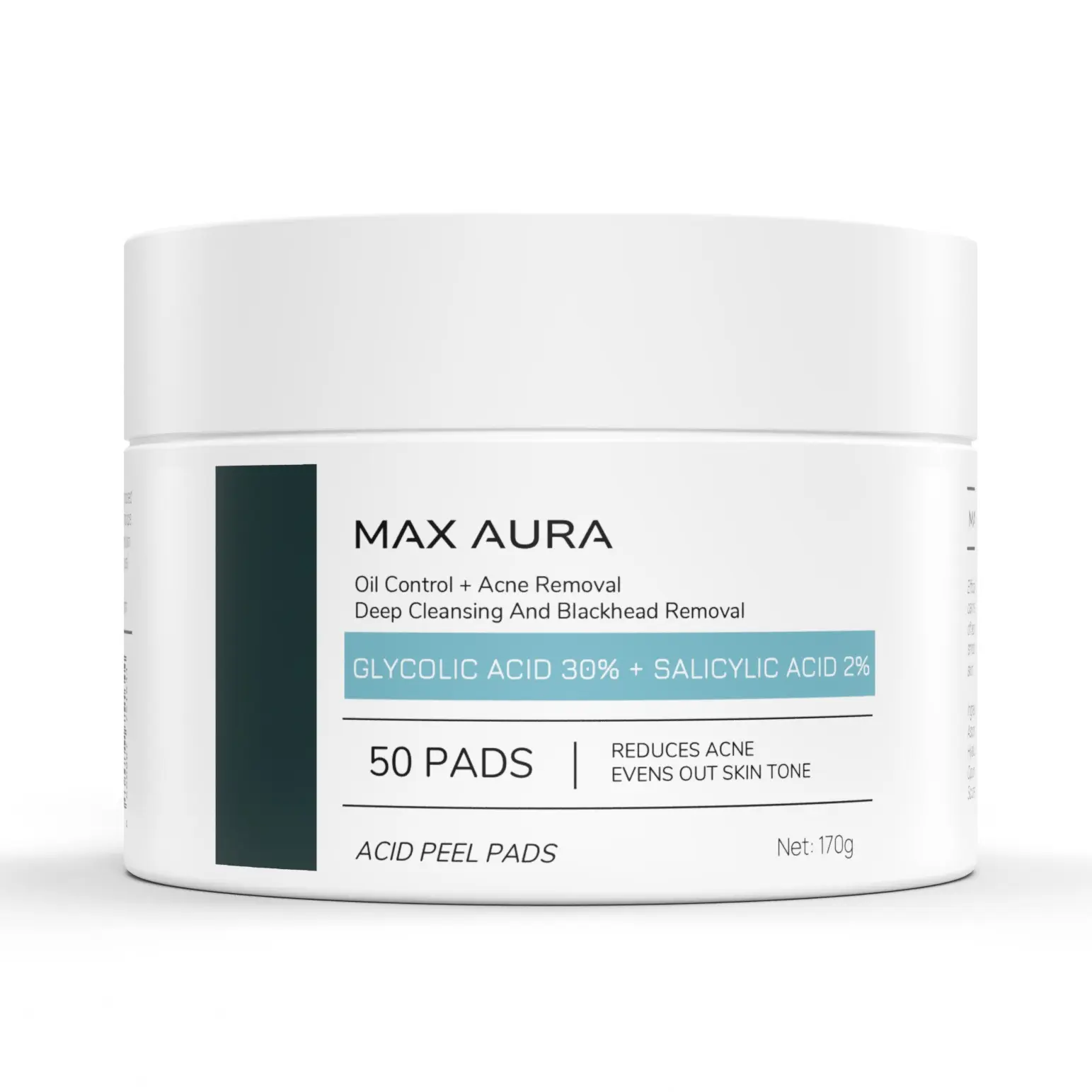 MAX AURA Facial Peel Pads with Natural Glycolic & Salicylic Acid for Dark Spots, Acne, and Wrinkles - 30% Glycolic + 2% Salicylic Acid - Anti-Aging Facial Peel Treatment - Skincare, Comfort (50 Pads)