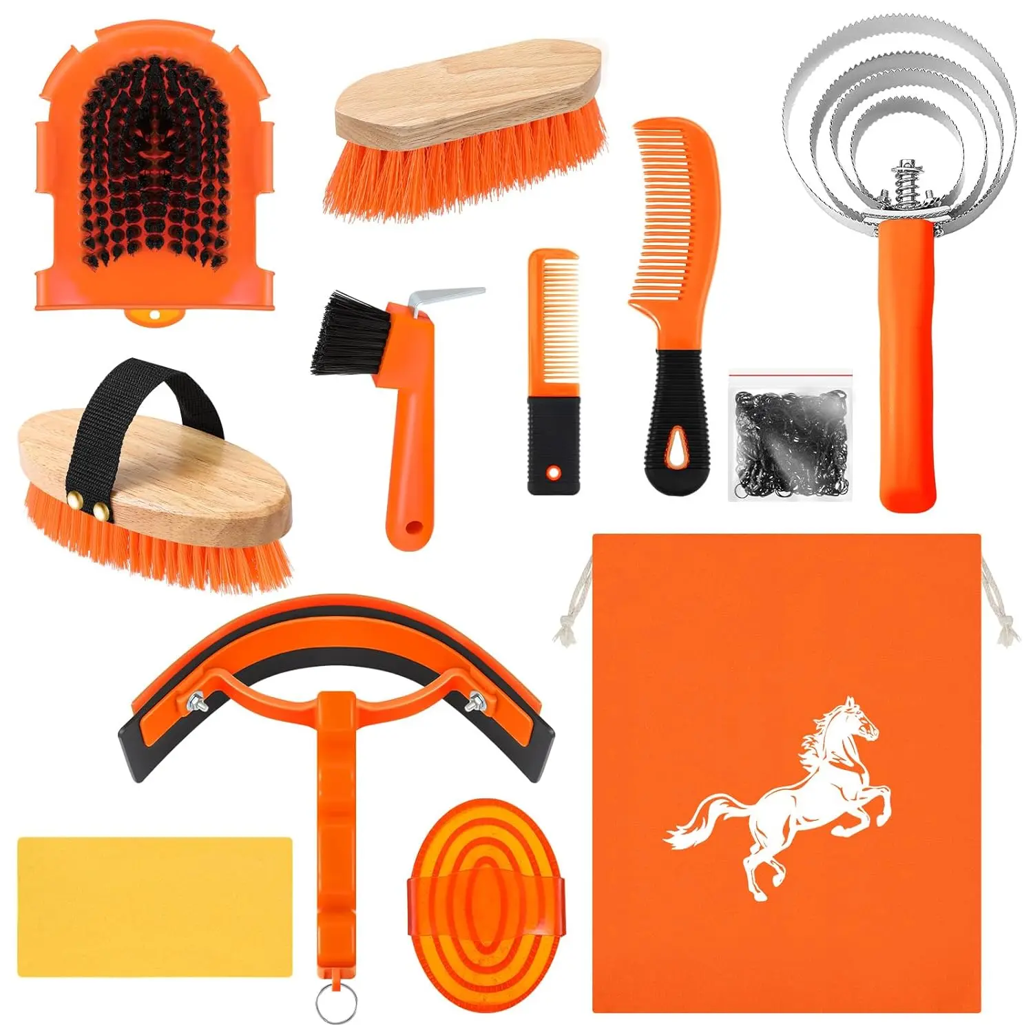 12 count Horse  Kit Tack Room Supplies Horse Brush Sets Equine Care Cleaning Kit Shedding  Massaging Tools(Orange)