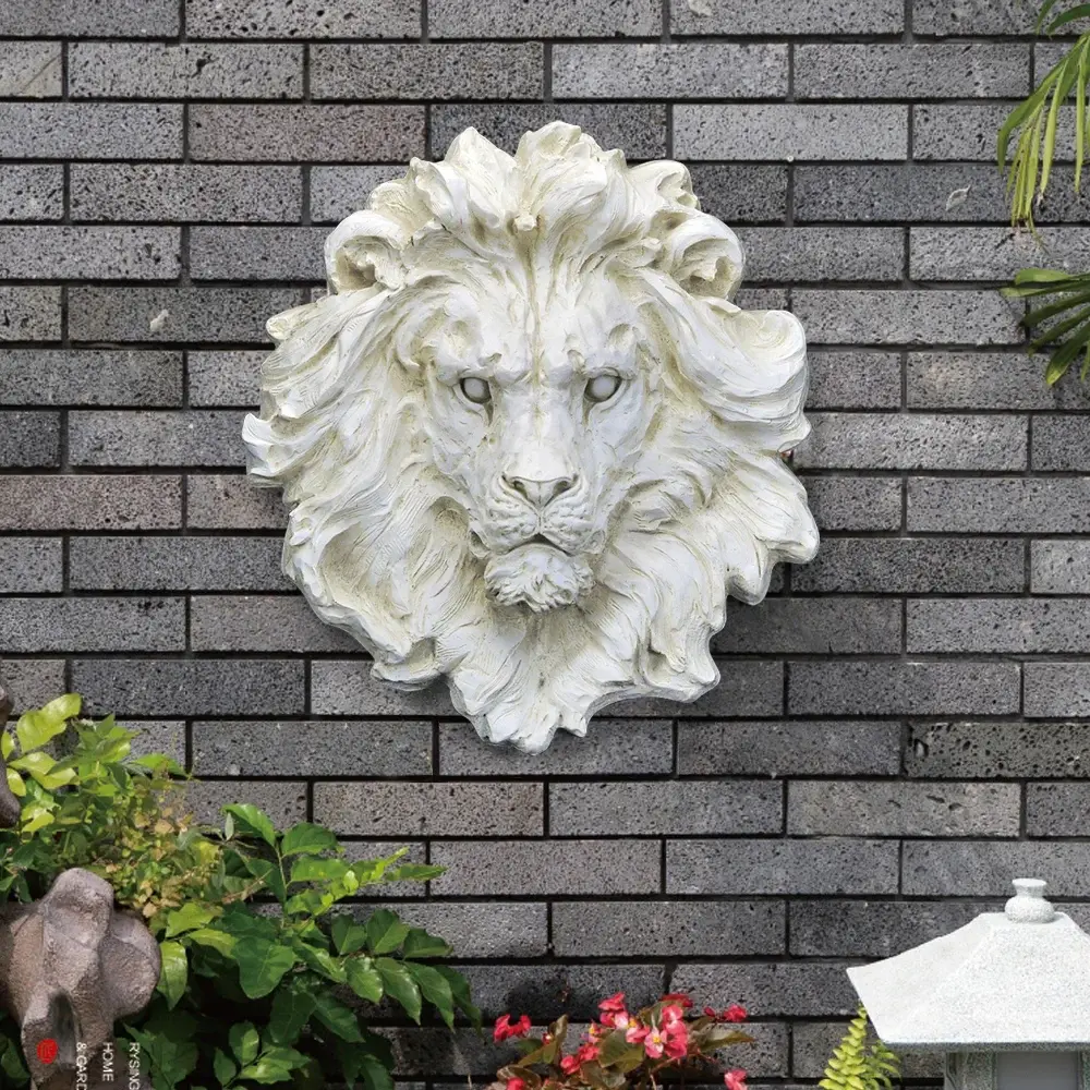 Homary 1-Piece Hanging Outdoor Lion Head Wall Decor, Beige Modern Art, 20.1"w x 4.3"d x 22.2"h, 7.5 lb., Wipe-Clean, All-Seasons Home & Garden Abstract Sculpture