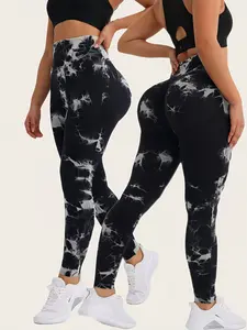 2-Pack Tie-Dye Sporty Yoga Pants, High-Waisted Breathable Tight Fit, Peach Butt Design, Ideal for All Seasons, Fitness & Gym Wear, Breathable Leggings, High Waist Activewear, Breathable Activewear Bottoms