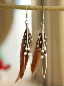 Bohemian Feather Earrings for Women, Beaded Tassel Drop Earrings, Fashion Ethnic Statement Accessory, Fashion Chic Accessories, 1 Pair