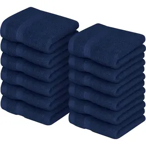 [12 Pack] Navy Blue Wash Cloths Set 12 x 12 Inches  Ring Spun Highly Absorbent Soft Feel Essential for Bathroom Gym Towel Light Weight
