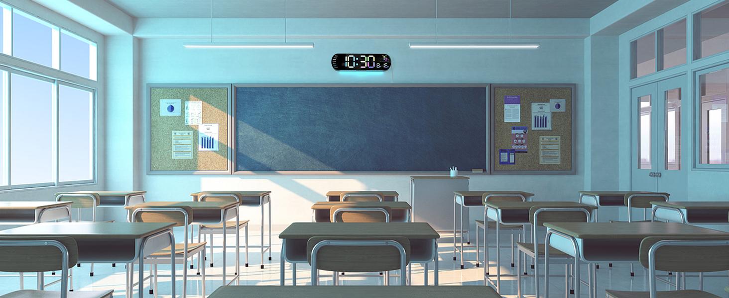 Sailstar Large Digital Wall Clock with Remote, 13.7“ Large Display LED Alarm Clock with Time Date Temp Week, Classroom Clock with Countdown Function, 12/24H, Adjustable Brightness for Living Room Decor Light Rgb