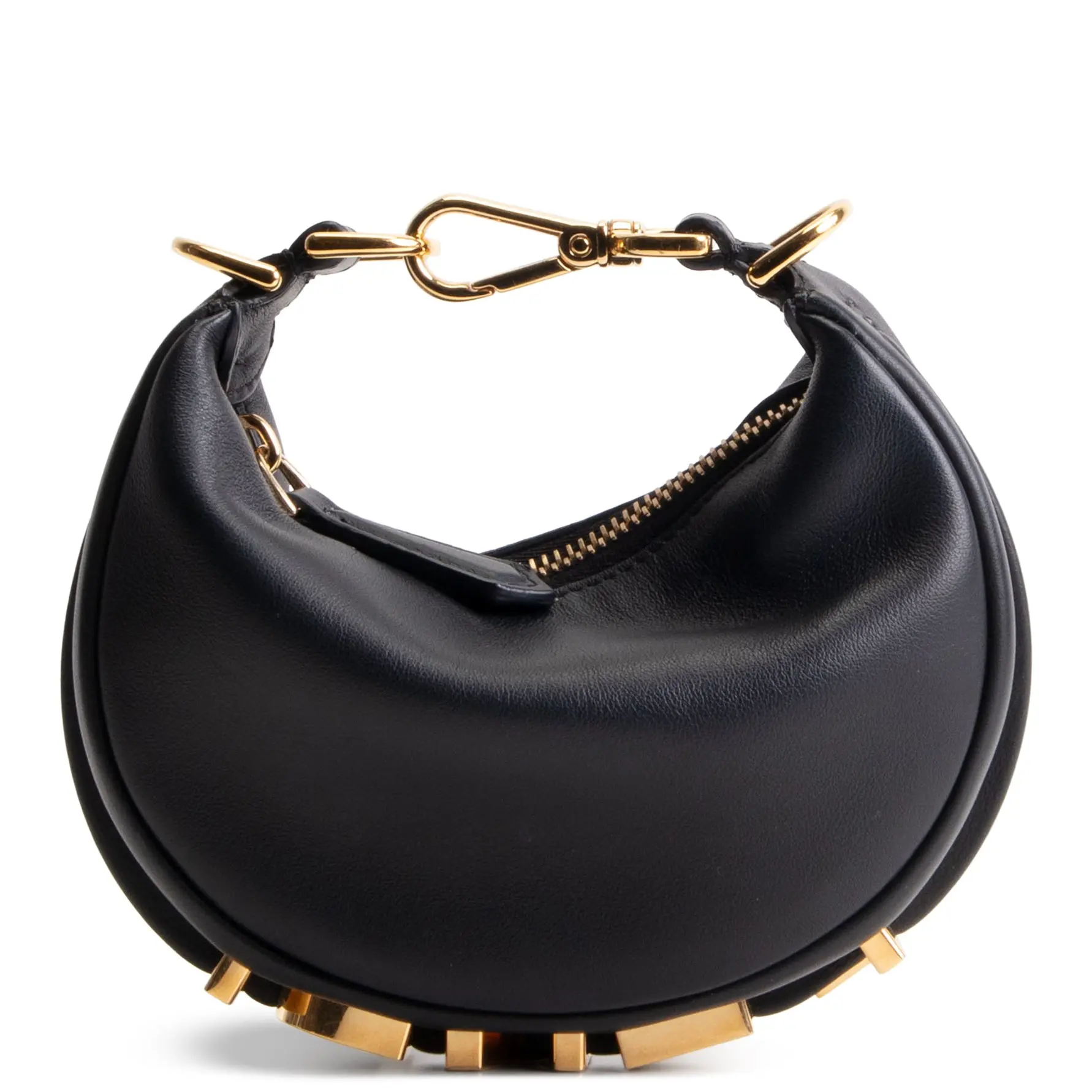 Pre-owned FENDI Calfskin Leather Clutches & Wristlets Fendigraphy Nano Hobo Charm Black