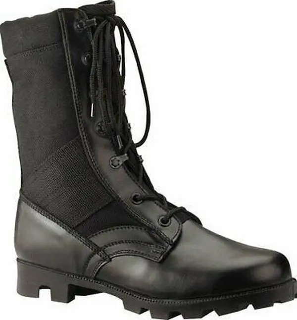 Women's 9-in Heavy Duty Military-Style Jungle Boots, Closed Unisex Black Leather & Nylon Speed-Lace Footwear (7w,8w,9w Sizes) with Vents, Padded Collar, Removable Cushion, Rubber Sole for All Seasons