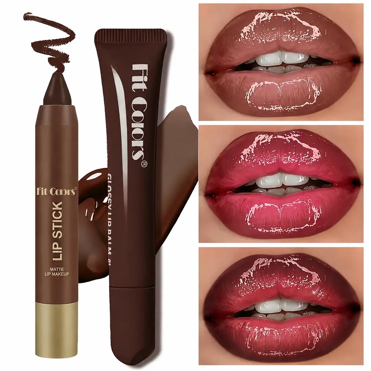 Fit Colors Matte Lip Liner & Moisturizing Lip Oil Set, Smooth Rich Color Layerable Lip Makeup, Natural Nude Glossy Finish for All Occasions, Ideal Holiday Gift