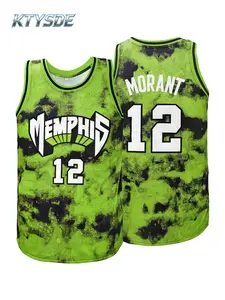 KTYSDE #12 Morant Memphis Tie-Dye Basketball Jersey, Men's Neon Green Embroidered Sleeveless Fan Shirt, Sports Jersey