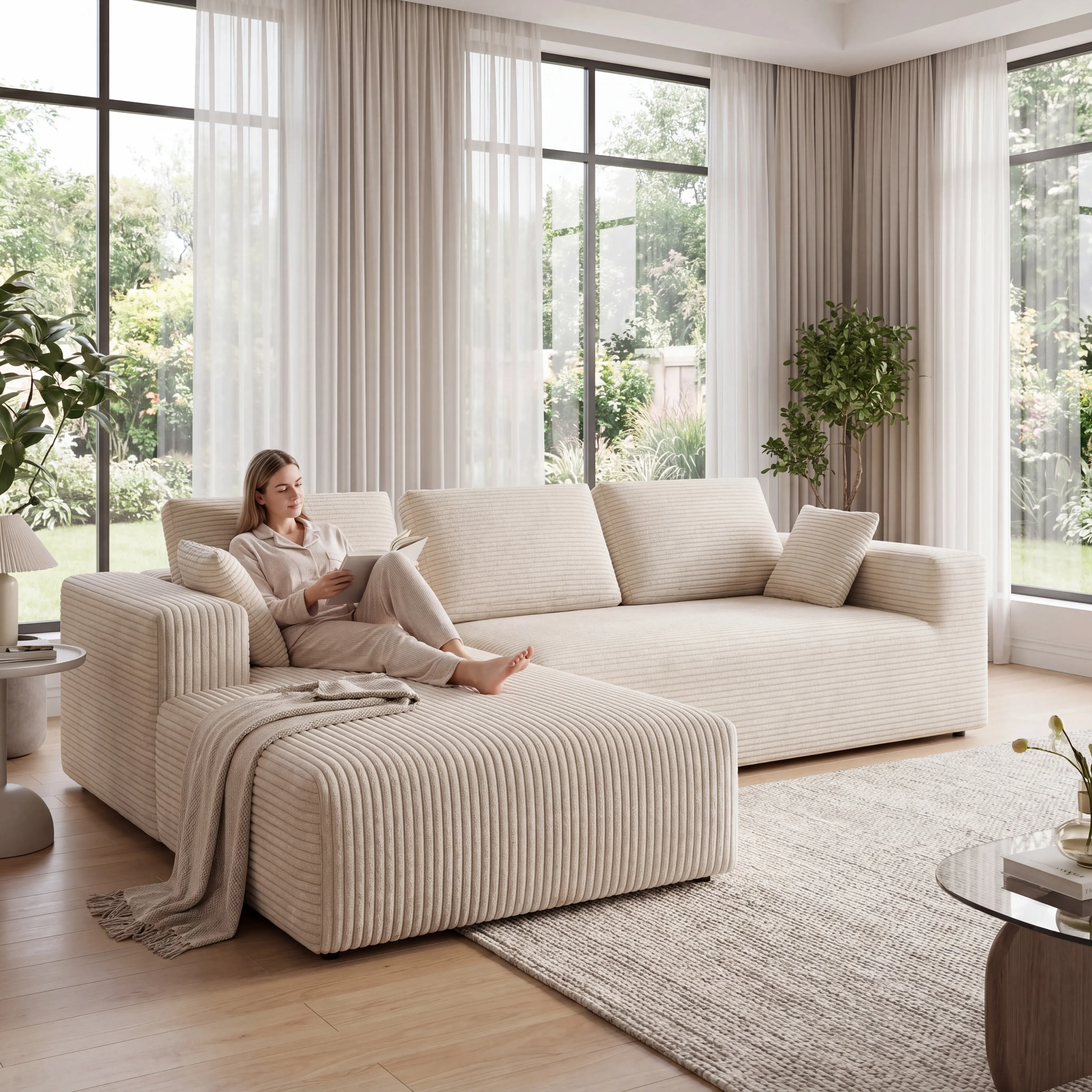 2026 New L-Shaped Modular Recliner Sofa Set, Memory Foam Corduroy Upholstery, Cloud Sectional Couch for Living Room/Bedroom, 6-Color Options, Modern Sofas for Sala, Modern Sofa Set, Sofas Living Room
