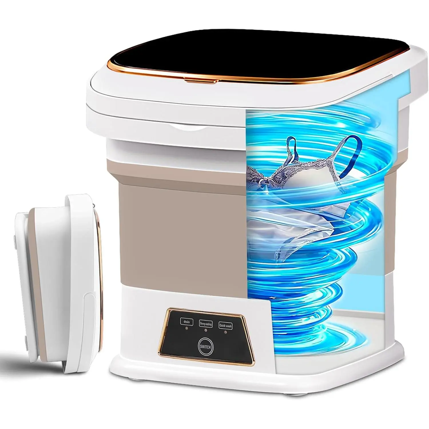 16L Portable Easy-to-Carry Mini Washer - Compact, Foldable, 3 Washing Modes, Quick Wash, Drainage System, 12x12x5.5 in Size - for Apartment, Travel