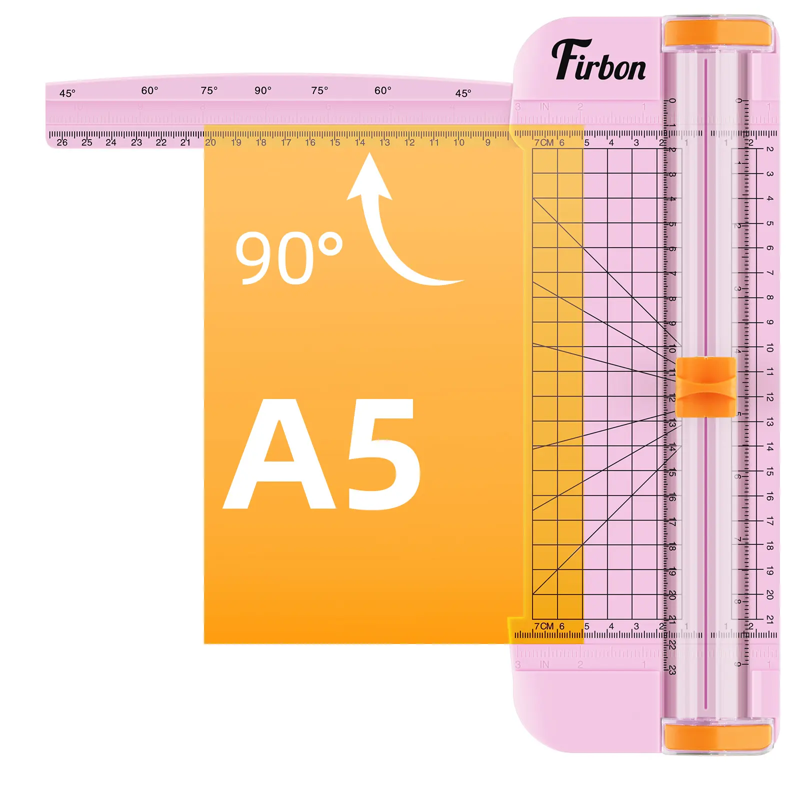 Firbon A5 Compact Paper Cutter Trimmer with Side Grid Scale, Safe Blade for Precise Cut - Office Cutting Supplies for Craft Paper, Photo, Cardstock