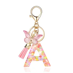 Cute Letter & Butterfly Design Keychain for Women & Girls,1 Count Colorful Acrylic Resin Keychain, Bag Pendant Keychain for Bag, Car Key, Decoration, Fashion Keychain for Gift Black Heart Tassel Long Earrings toe rings wax ring jazz ring promise ring gf