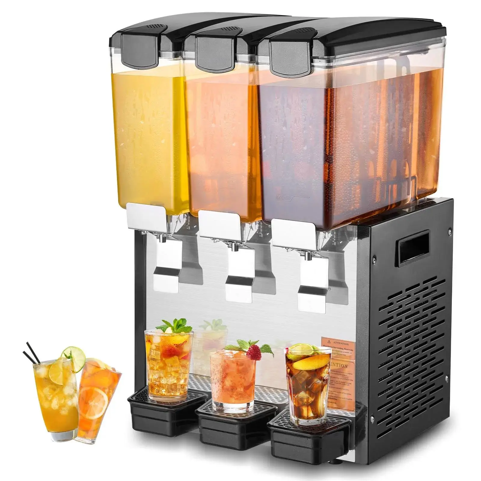 【Summerfinds】VEVOR Commercial Beverage Dispenser, 3 x 10L Tanks Cold Juice Ice Drink Dispenser for Hotels, Rapid Cool, User-Friendly Design, 1-Hand Dispense, Large Capacity Water Receiving Tray