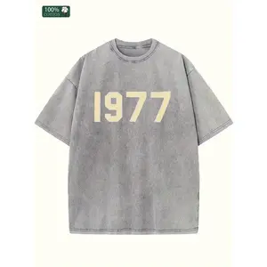 Women's Retro 1977 Classic Digital Print Short-Sleeve Round Neck T-Shirt - 230g Heavy Washed Soft Brown Cotton Fabric, Relaxed Loose Oversized Fit, Casual Street Style, Machine Washable, for Daily Wear & 70s Themed Events