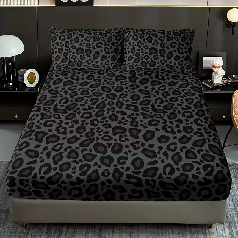 Classic Leopard Print Bedding Set, 2/3pcs (1 Fitted Sheet + 1/2 Pillowcases), High-Quality Home Dorm Room Decor Bedding Supplies, Bed Linens, Contemporary Style, Bedsheet Sets, Bed Sheets Set