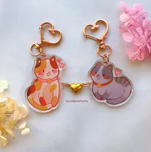 Cats Heart Magnet Matching Acrylic Keychain