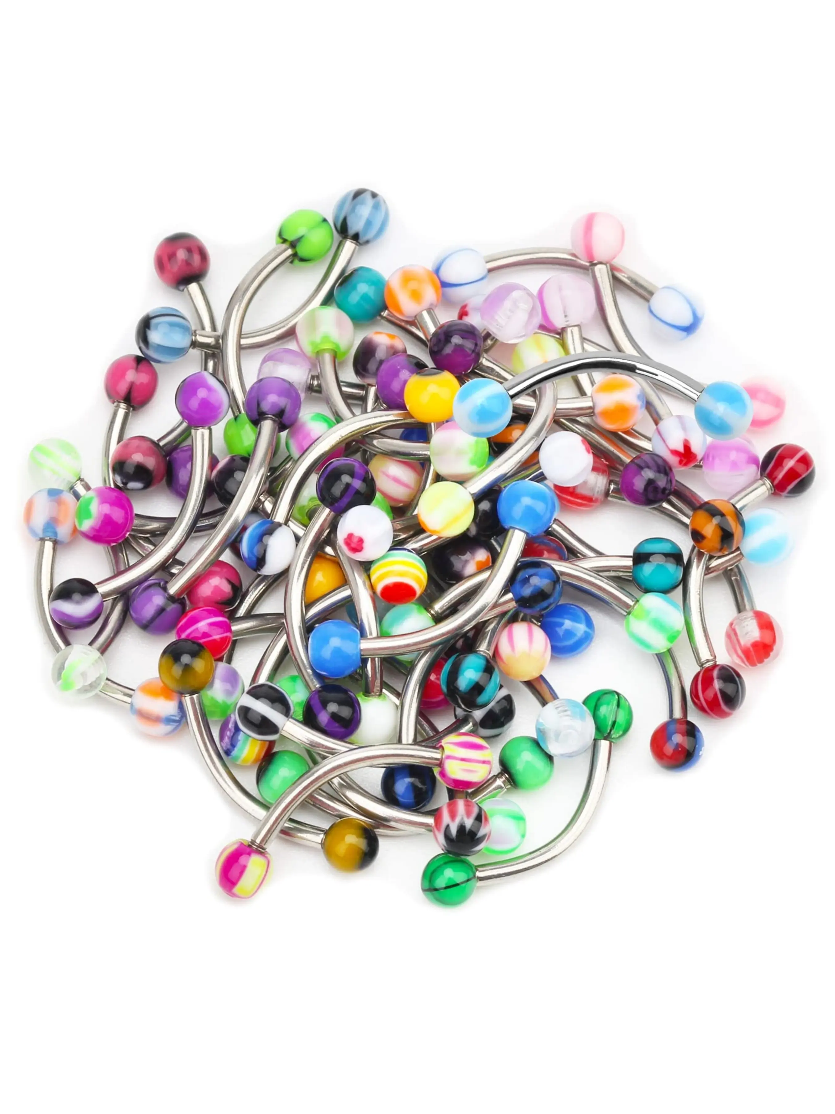 16G CrazyPiercing Eyebrow Rings Eyebrow Studs 5-50Pcs Tragus Piercing, Colorful Acrylic Ball Stainless Steel Curved Barbell Body Piercing Jewelry for Men Women