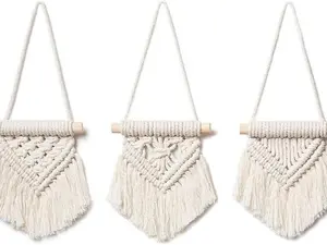 Mini Macrame Wall Hanging Set of 3 Cute Boho Christmas Tree Decoration Car Ornaments Woven Art Decor for Nursery Bathroom Bedroom Living Room Dorm Home Idea, 3.5''W x 4''H, X-Small