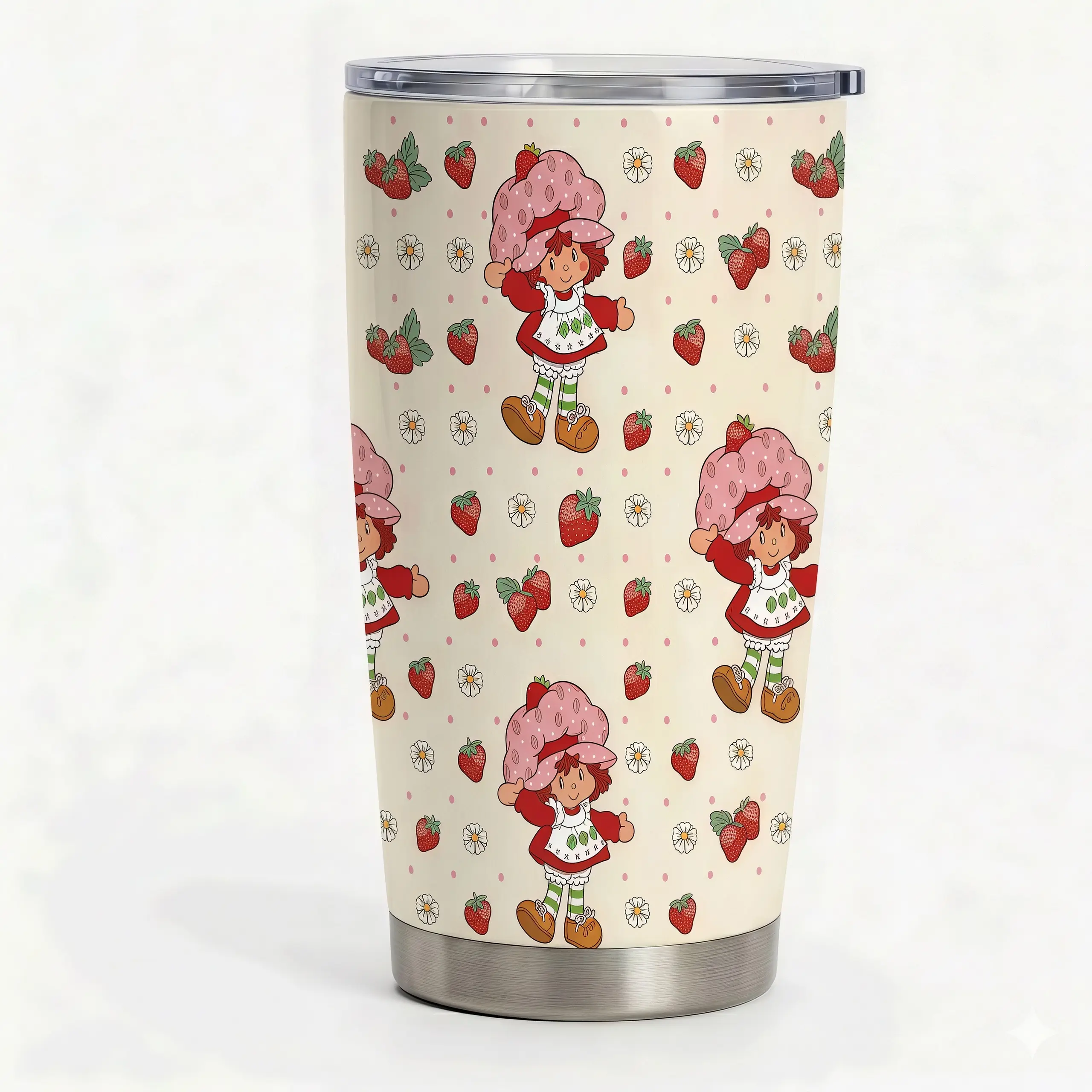 Women's 20oz Stainless Steel Insulated Tumbler - Anti-Scalding Vacuum Flask with Lid, 0-500ml Capacity, Watercolour Strawberry Floral Design, Coffee Mug, Summer Drinkware, Unique Birthday Gift, Insulation
