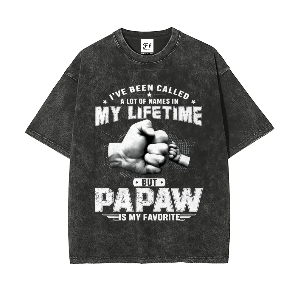 Men's "Papaw Is My Favorite" T-Shirt, Retro Graphic Tee in Vintage Acid Washed 260g Heavyweight Cotton, Aesthetic Oversized Streetwear