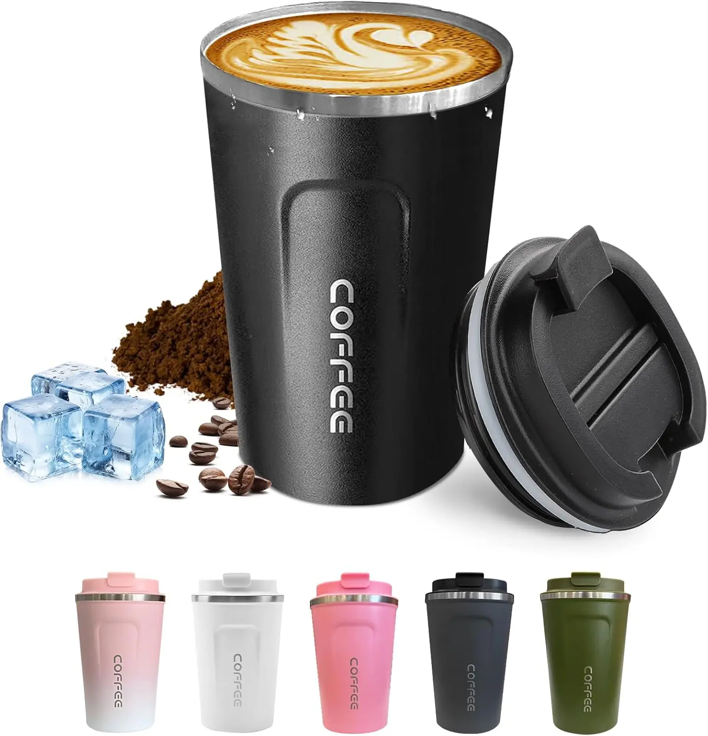 Coffee Mug, Travel Coffee Mugs leak-proof 12oz, Reusable coffee cups with lids, stainless steel vacuum thermos coffee tumblers, Warm Cup long time for Home, Office, Gym and Camping