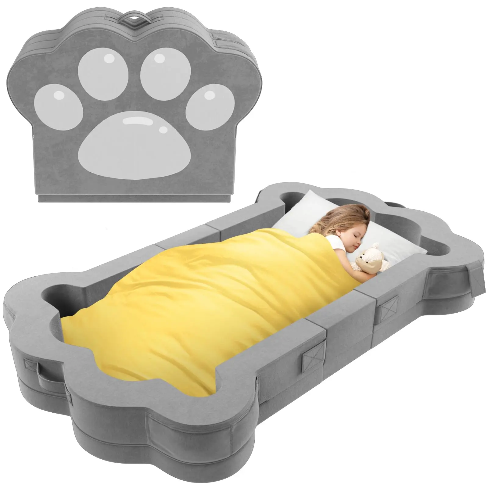 Portable Foldable Toddler Travel Bed, Floor Bed For Kids Aged 1-5, Soft And Safe (Cute Cat Claw Style)
