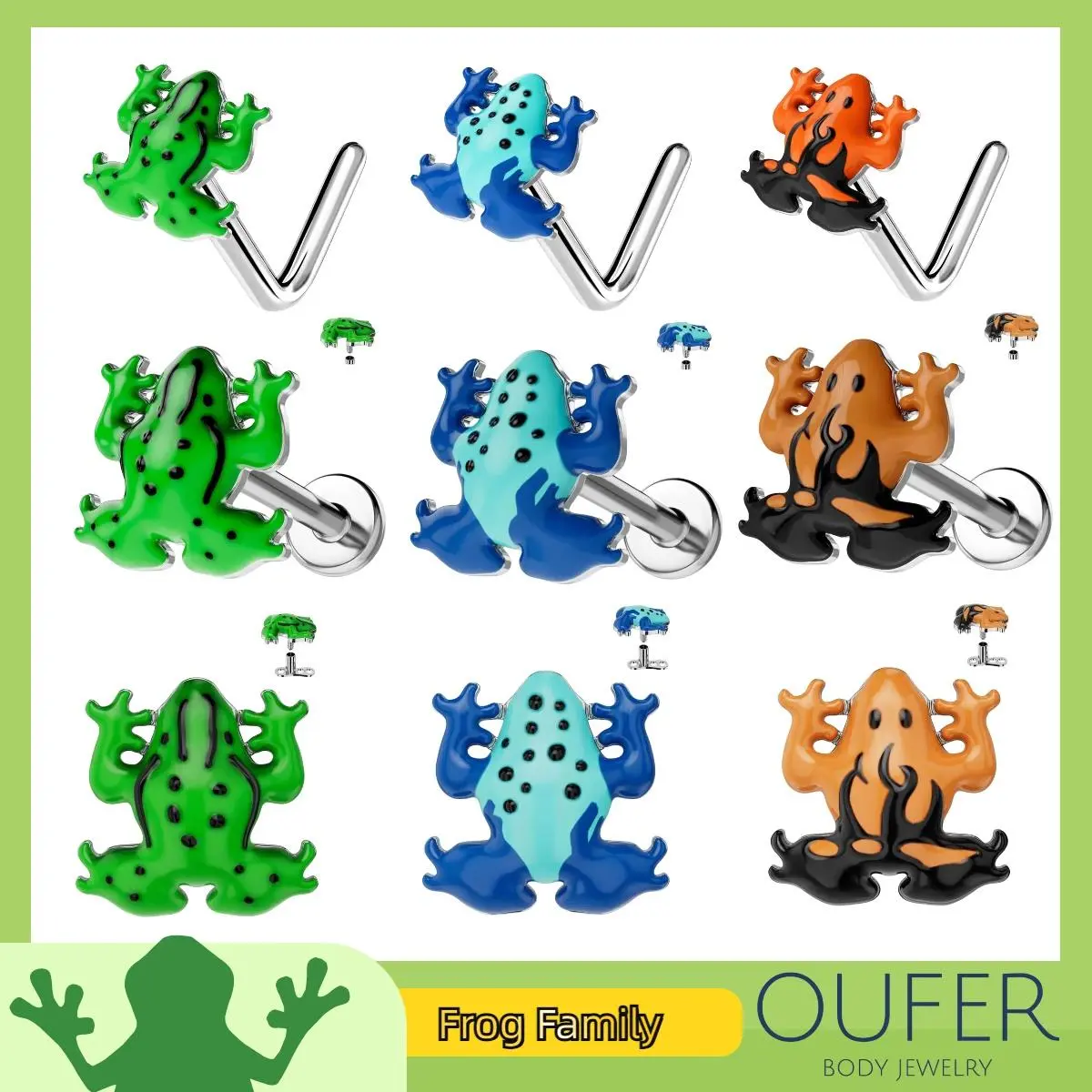 OUFER 16G Internally Threaded Stainless Steel Cute Female Body Jewelry - Labret Ring, Nose Stud, Dermal Anchor, Cartilage Stud for Everyday Wear, Nose Piercing, Animal Design, Labret Piercing Jewelry