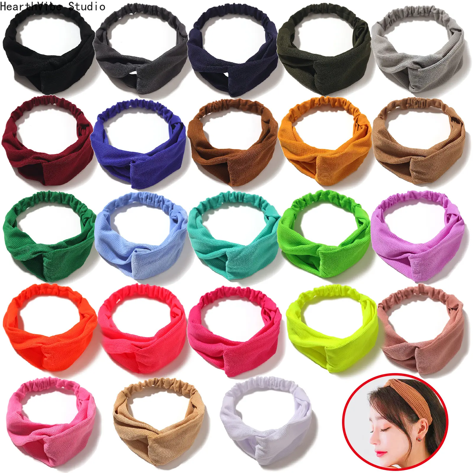 Unisex Polyester Elastic Crossover Sports Headband - Solid/Plaid, Breathable, Sweat-Wicking, Quick-Dry, All-Season Athletic Headband for Running, Fitness, Available in Purple, Orange, Gray