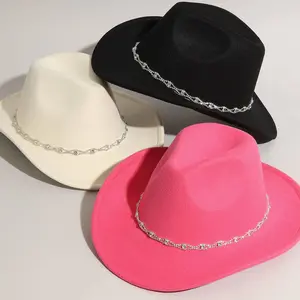 Rhinestone Decorative Solid Color Cowboy Hat