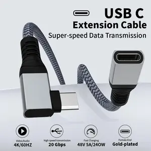USB3.2 Right Angle 90 Degree Extension Cable 3 Feet, USB C Extension Cable Male to Female, Support 20Gbps Data Transfer, 240W PD Fast Charging, For iPhone 15 Pro Max, MacBook, Dell XPS, Thunderbolt 4, Charging Cables