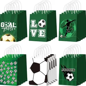 12/24 Pcs Soccer Party Favor Bags Soccer Goodie Gift Paper Bags with Handles Sports Ball Candy Treat Pouch for Sports Football Party Birthday Baby Shower Decorations Supplies Party Gift Packs
