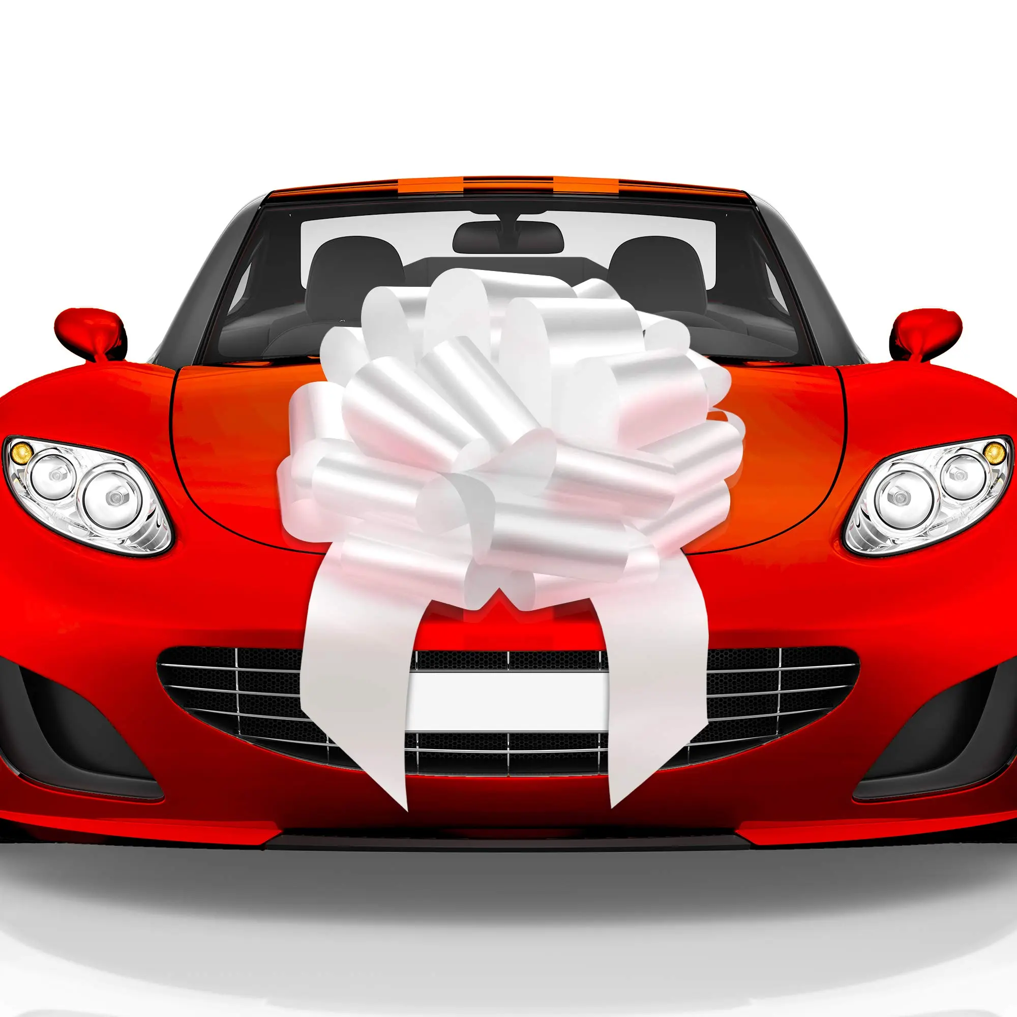 Mata1 Big Car Bow (White, 18 inch) Giant Gift Bows, Big Bow for Car, Big White Bow, Large Car Bow, Big Gift Bow, Car Pull Bow, Huge Car Bows, Car Ribbon Bows with 20 Loops and 4 Stickers