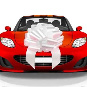 Mata1 Big Car Bow (White, 18 inch) Giant Gift Bows, Big Bow for Car, Big White Bow, Large Car Bow, Big Gift Bow, Car Pull Bow, Huge Car Bows, Car Ribbon Bows with 20 Loops and 4 Stickers