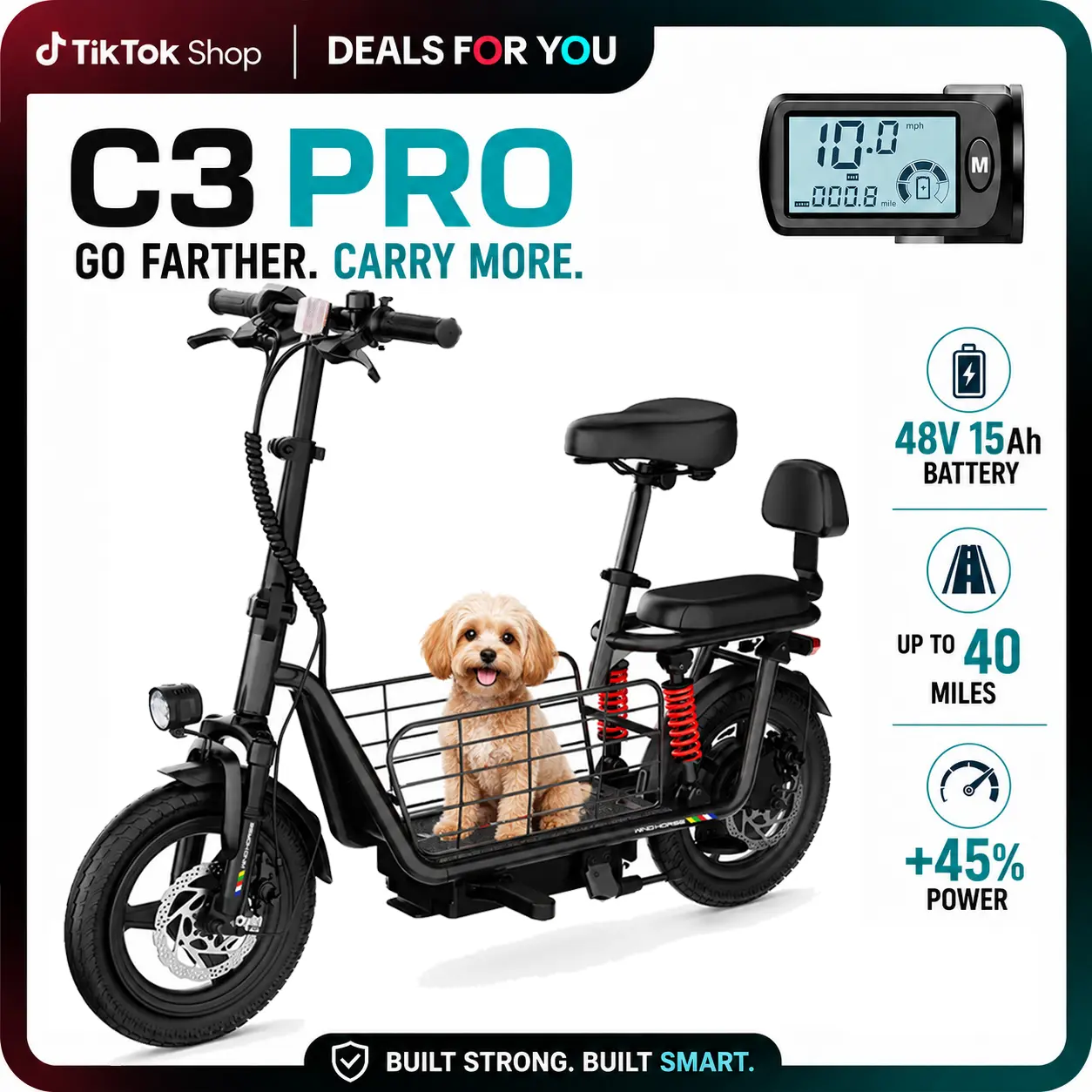 WINDHORSE C3 PRO Electric Scooter with Seat for Adults, 650W Peak, 14” Tire, 40 Miles Max Range, 22 MPH, Dual Suspension, 3 Gear Speed, Adjustable E Scooter with Seat and Basket for Commuting, 330lbs Load