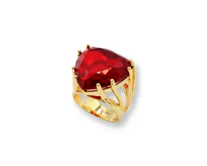 Explicit Red Heart Ring Brass - Fashion Accessory