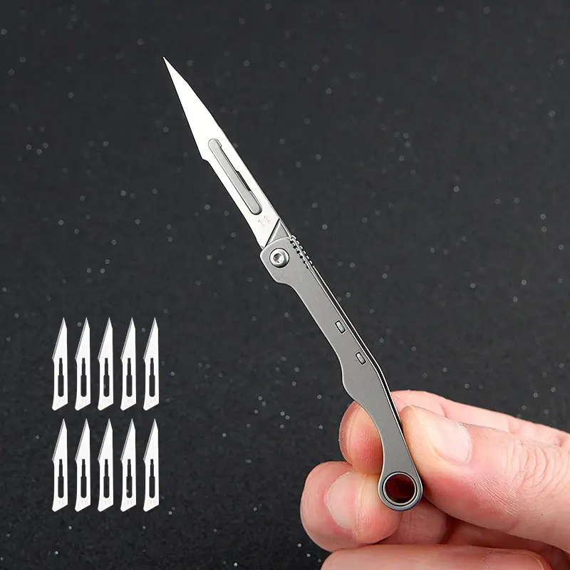 Titanium Alloy Mini Folding Knife with Bottle Opener, Sharp Craft Knife, Replaceable Blade, Outdoor Keychain, Pocket Knife, Folding Pocket Knives