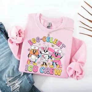 Easter ICU Nurse Sweatshirt, Egg-celent ICU Crew T-Shirt, Easter Critical Care Nurse Sweater, Retro Easter Nurse Pullover, ICU Nurse Crewneck Gift