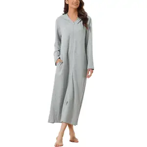 cheibear Women's Zip Up Sweatshirt Robe Hooded Long House Coat Bathrobe Fall Winter XX-Large Grey