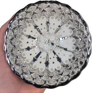 Polished Silver & White Petal Jianzhan Teacup - Embossed Artware with High-Gloss Metallic Glaze & Floral Textured Pattern