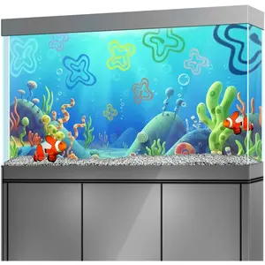 Aquarium Background Stickers for 5-12 Gallon Tanks, Cartoon Underwater Self-Adhesive Fish Tank Reptile Terrarium Decor Poster (24 x 12inches / (61 x 31 cm))