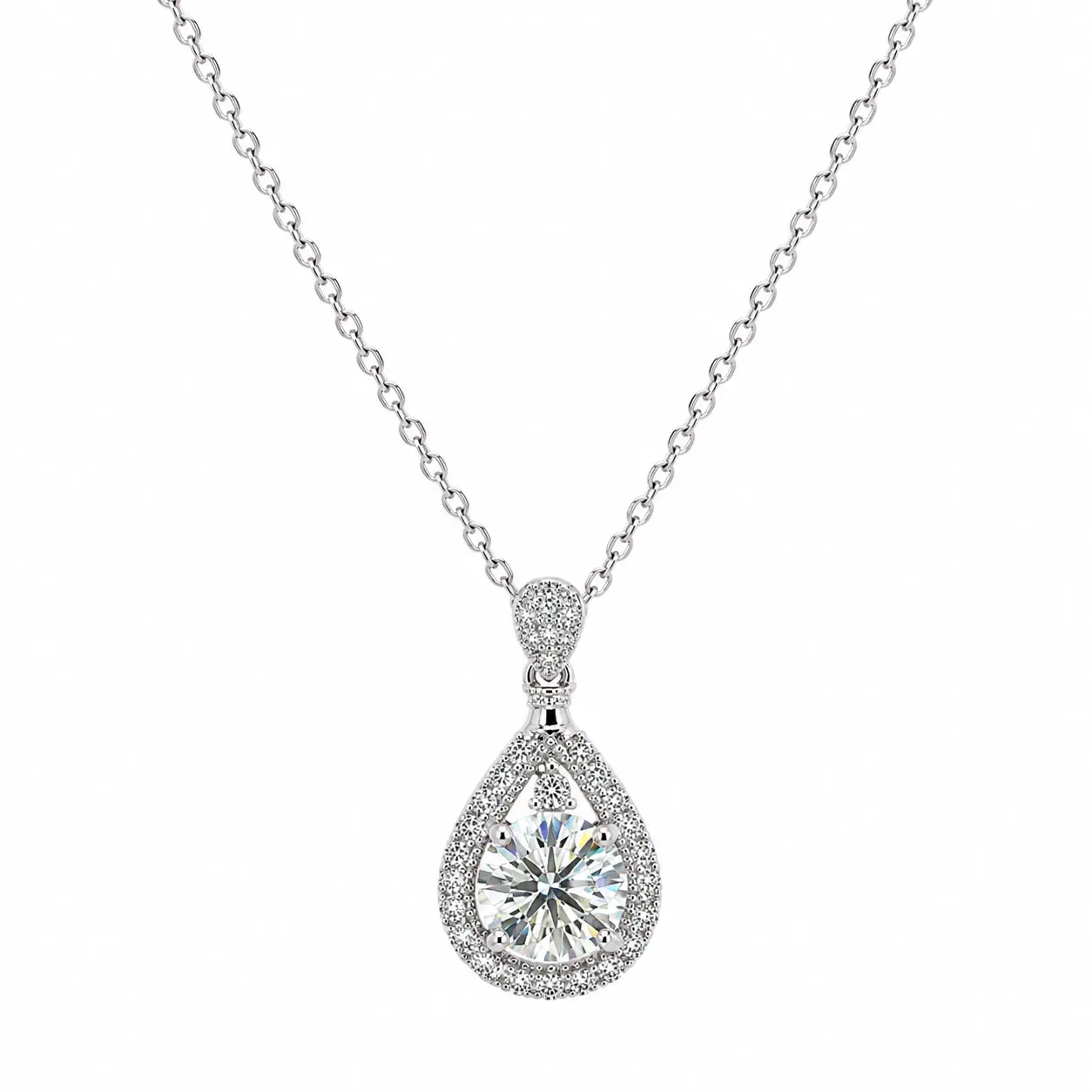 X-003PT-LuxeStone 2CT D VVS1 Pear-Style Moissanite Pendant Necklace - Hypoallergenic Stainless Steel Chain Necklace for Women, 16-18 Inches, Ideal for Mother’s Day, Anniversary