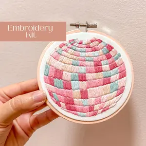 Pink Disco Ball Embroidery Craft Kit for Adults - DIY Needlework Supplies Included