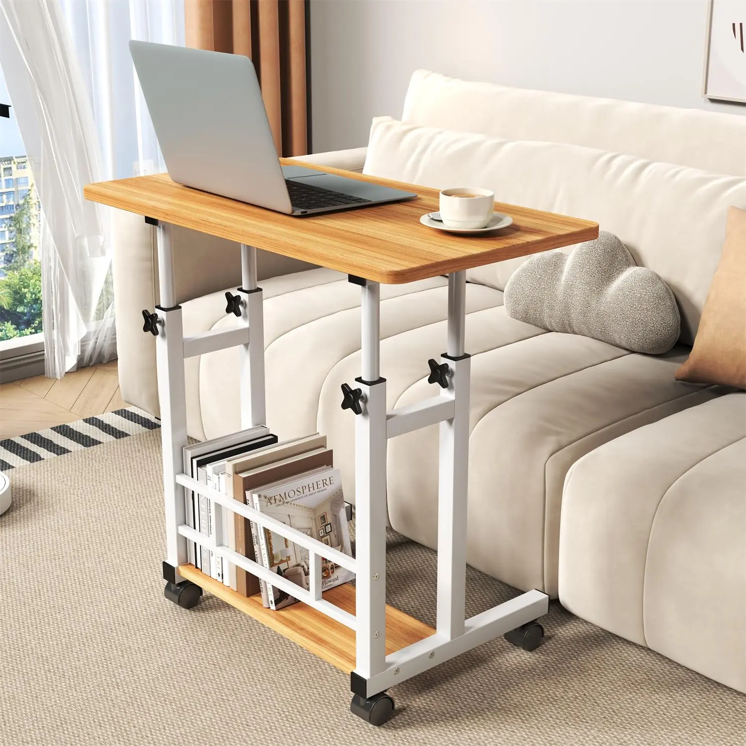 Ergonomic Adjustable Standing Desk - 31.5in x 15.75in Rolling Mobile Workstation with Caster Wheels, Metal Frame, Portable Perch Laptop Table, Space-Saving Commercial Office Furniture for Home Office Small Spaces Study Setup