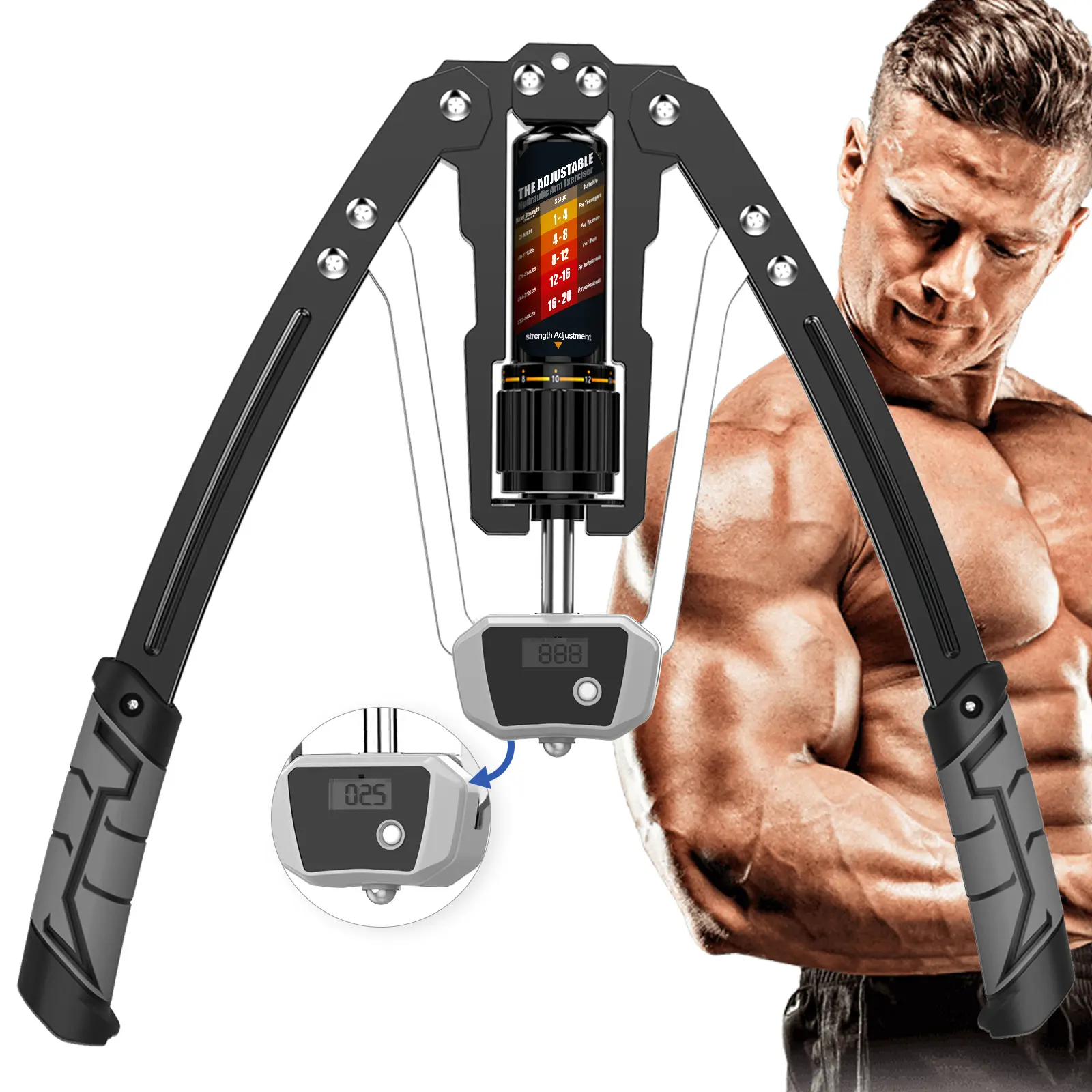 EAST MOUNT Twister Arm Exerciser with Counter Display - Adjustable 22-440lbs Hydraulic Power Gym Machine, Home Tricep Press Machine, Chest Expander, Shoulder Muscle Training Equipment, Manual, Functional Training Workout, Home Workouts, Unisex, Weightlift