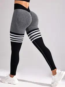 Women's Plus Size High Waist Yoga Pants, Yoga Wear, Colorblock Striped Casual Seamless Long Pants, Comfortable and Stylish Workout Bottoms, Tight Fitting Pants, High Waist Leggings, High Waisted Leggings, Fitness Leggings, Athletic Leggings