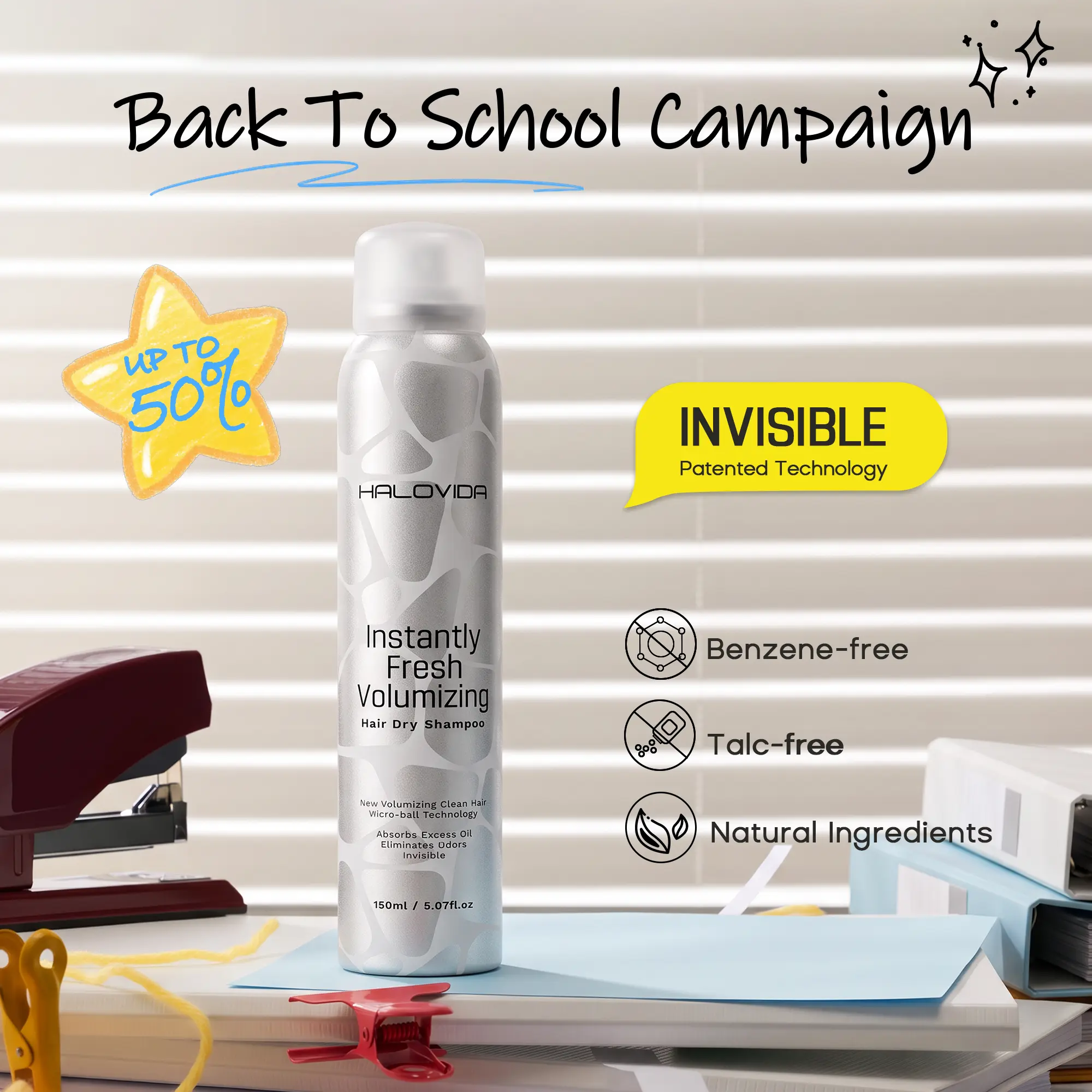 HALOVIDA INSTANT FRESH VOLUMZING HAIR DRY SHAMPOO 5.07FL.OZ - Organic Cleansing Dry shampoo for Voluminous & Hydrated Hair,Adds Natural Volume,No white residue, Absorbs Oils, Suitable for All Hair Colors, #backtoschool