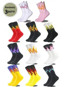 3 Pairs Unisex Casual Colorblock Ankle Socks, Sock Set, Flame Pattern Design, Ideal for Daily Wear, All-Season Comfortable Footwear